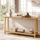 2-Tier Farmhouse Sofa Table with Teak Wood Frame and Storage Shelf