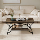 2-Tier Rectangle Coffee Table with Marble Pattern Top