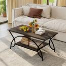 2-Tier Rectangle Coffee Table with Marble Pattern Top
