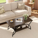 2-Tier Rectangle Coffee Table with Marble Pattern Top