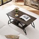 2-Tier Rectangle Coffee Table with Marble Pattern Top
