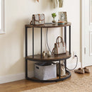 Half Moon Console Table with Power Outlets & Storage Shelf