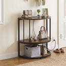 Half Moon Console Table with Power Outlets & Storage Shelf