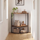 Half Moon Console Table with Power Outlets & Storage Shelf