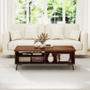 2-Tier Mid Century Modern Coffee Table with Storage Shelves Compartments