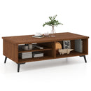 2-Tier Mid Century Modern Coffee Table with Storage Shelves Compartments