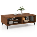 2-Tier Mid Century Modern Coffee Table with Storage Shelves Compartments
