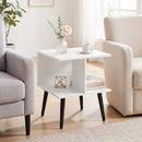 2-Tier End Table with Storage Compartments White