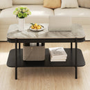 2-Tier Modern Rectangular Coffee Table with Sintered Stone Top