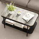 2-Tier Modern Rectangular Coffee Table with Sintered Stone Top