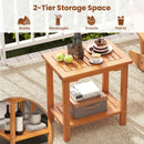 2-Tier Outdoor Acacia Wood Side Table with Slatted Tabletop and Storage Shelf