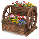 2-Tier Raised Garden Bed Rustic Wood Wagon Shape with Drainage Holes and Wheels-Coffee