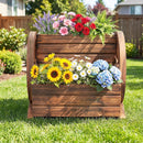 2-Tier Raised Garden Bed Rustic Wood Wagon Shape with Drainage Holes and Wheels-Coffee