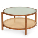 2-Tier Rattan Coffee Table with Frosted Glass Top