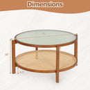 2-Tier Rattan Coffee Table with Frosted Glass Top