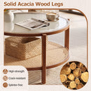 2-Tier Rattan Coffee Table with Frosted Glass Top