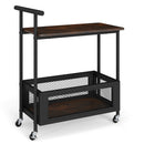 2-Tier Rolling End Table with Handle and Mesh Basket-Rustic Brown