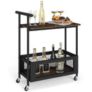 2-Tier Rolling End Table with Handle and Mesh Basket-Rustic Brown