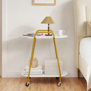 Rolling End Table with Faux Marble Top - 2-Tier Storage