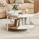 2-Tier Round Coffee Table Metal Frame with Storage Shelf