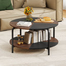 2-Tier Round Coffee Table Metal Frame with Storage Shelf
