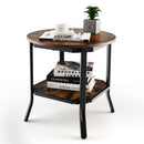 2-Tier Round End Table with Storage Shelf for Living Room-Brown