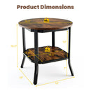 2-Tier Round End Table with Storage Shelf for Living Room-Brown