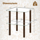 Square End Table with Tempered Glass Top and Shelf