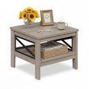 2-Tier Square Side Table with Storage Shelf and X-Frame for Bedroom Living Room
