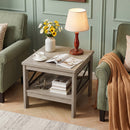 2-Tier Square Side Table with Storage Shelf and X-Frame for Bedroom Living Room