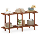 2-Tier Wood Bookshelf Low Horizontal Rubberwood Bookcase for Display-Walnut