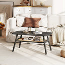 2-Tier Rectangular Center Coffee Table with Rattan Storage Shelf and Rubber Wood Legs-Dark Gray