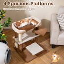2-in-1 Cat Tree Tower Pet Steps with Sisal Scratching Posts and 4 Large Platforms-Brown
