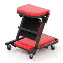 2-in-1 Folding Low Profile Mechanic Creeper with Padded Seat and 6 Wheels-Red