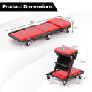 2-in-1 Folding Low Profile Mechanic Creeper with Padded Seat and 6 Wheels-Red