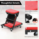 2-in-1 Folding Low Profile Mechanic Creeper with Padded Seat and 6 Wheels-Red
