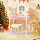 2-in-1 Kids Vanity Table Set with Tri-Folding Detachable Mirror and Lights