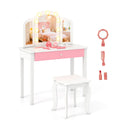 2-in-1 Kids Vanity Table Set with Tri-Folding Detachable Mirror and Lights