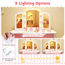 2-in-1 Kids Vanity Table Set with Tri-Folding Detachable Mirror and Lights