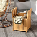 2-in-1 Outdoor Side Table with Storage Acacia Wood Slatted Coffee Table Square and Round Slatted End Storage Box