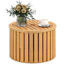 2-in-1 Outdoor Side Table with Storage Acacia Wood Slatted Coffee Table Square and Round Slatted End Storage Box
