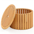 2-in-1 Outdoor Side Table with Storage Acacia Wood Slatted Coffee Table Square and Round Slatted End Storage Box