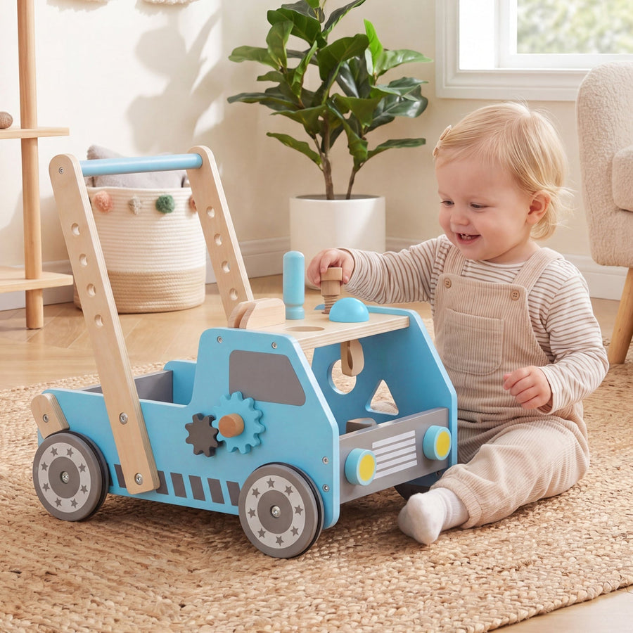 2-in-1 Wooden Baby Walker with Adjustable Speed and Storage