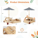 2-in-1 Wooden Sandbox with Foldable Umbrella and Convertible Picnic Table