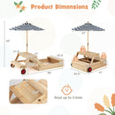 2-in-1 Wooden Sandbox with Foldable Umbrella and Convertible Picnic Table