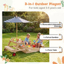 2-in-1 Wooden Sandbox with Foldable Umbrella and Convertible Picnic Table