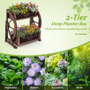 2-tier Raised Garden Bed Rustic Wood Wagon Planter with Drainage Holes and Semi-wheels-Coffee