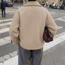 Straight-cut Cropped Lapel Wool Coat For Women