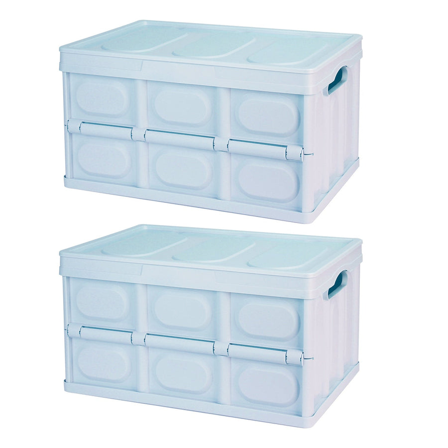 2Pcs 56L Collapsible Storage Bins With Dustproof Lid Waterproof Interior Bag Handle Stackable Storage Box Container Utility Organizer Crate For Campin