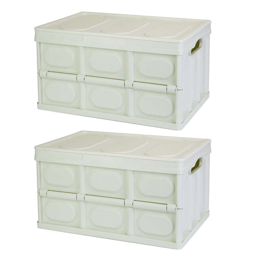 2Pcs 56L Collapsible Storage Bins With Dustproof Lid Waterproof Interior Bag Handle Stackable Storage Box Container Utility Organizer Crate For Campin